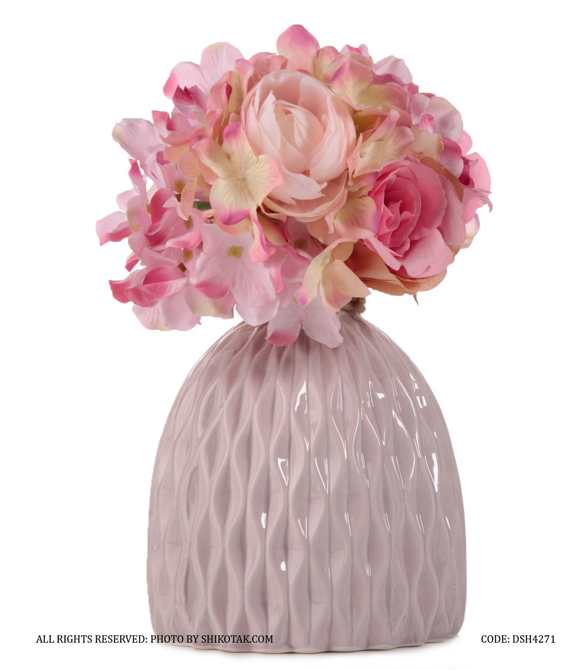 گلدان سرامیکی لبه کنفی صورتی کالباسی