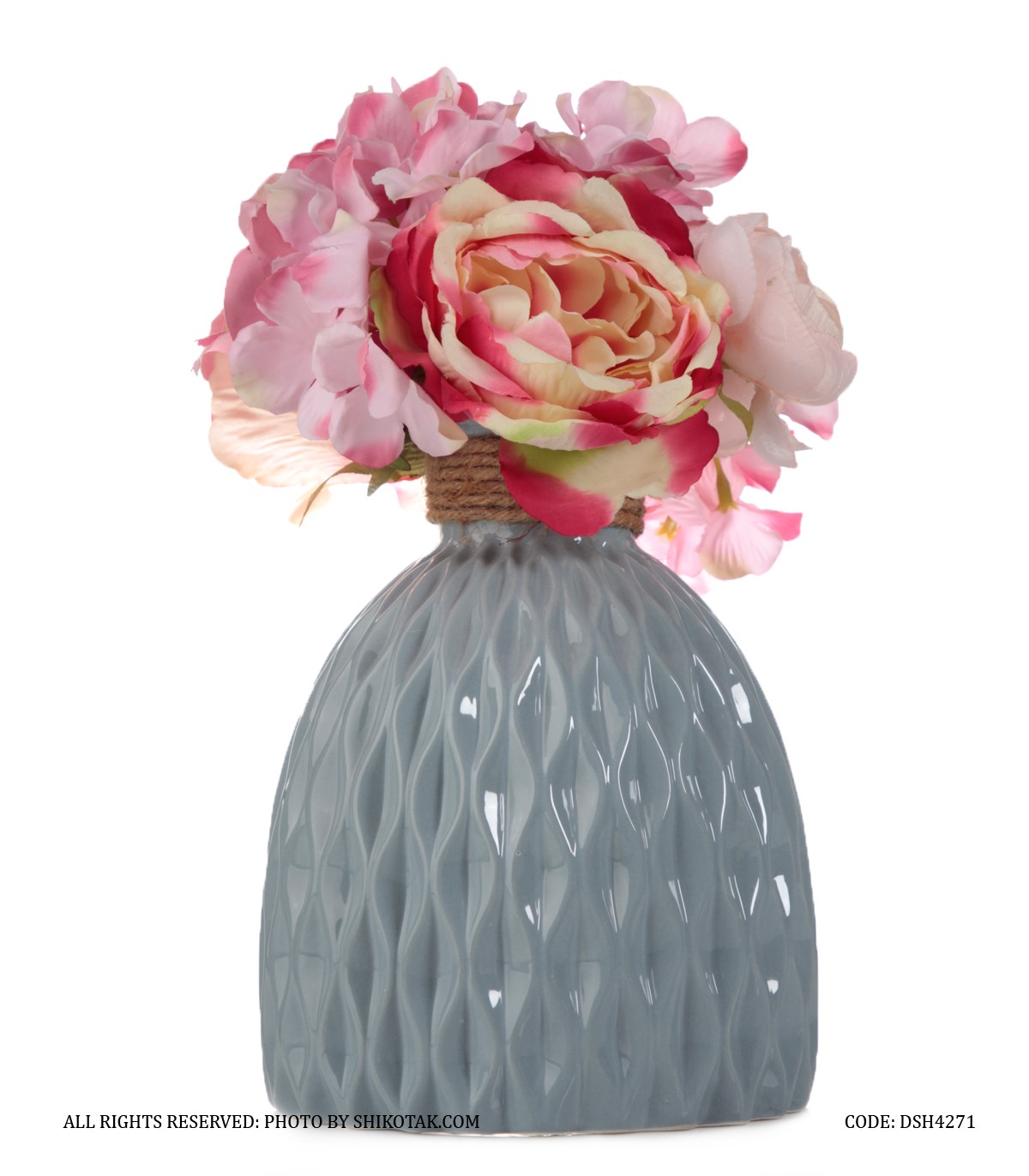 گلدان سرامیکی لبه کنفی آبی کبود