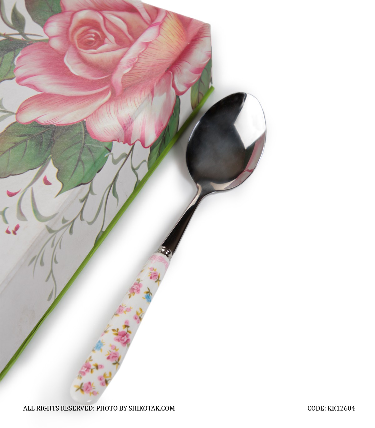 ست قاشق غذاخوری طرح گلگلی صورتی شش عددی