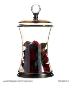 بانکه شیشه ای با درب فلزی برنزی الماس دار