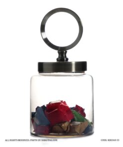 بانکه شیشه ای با درب فلزی دایره ای