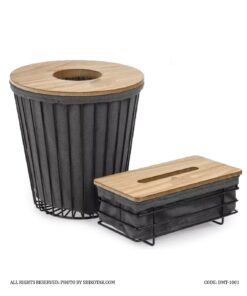 سطل و دستمال فلزی گرد طوسی مشکی ای مدل مانیا