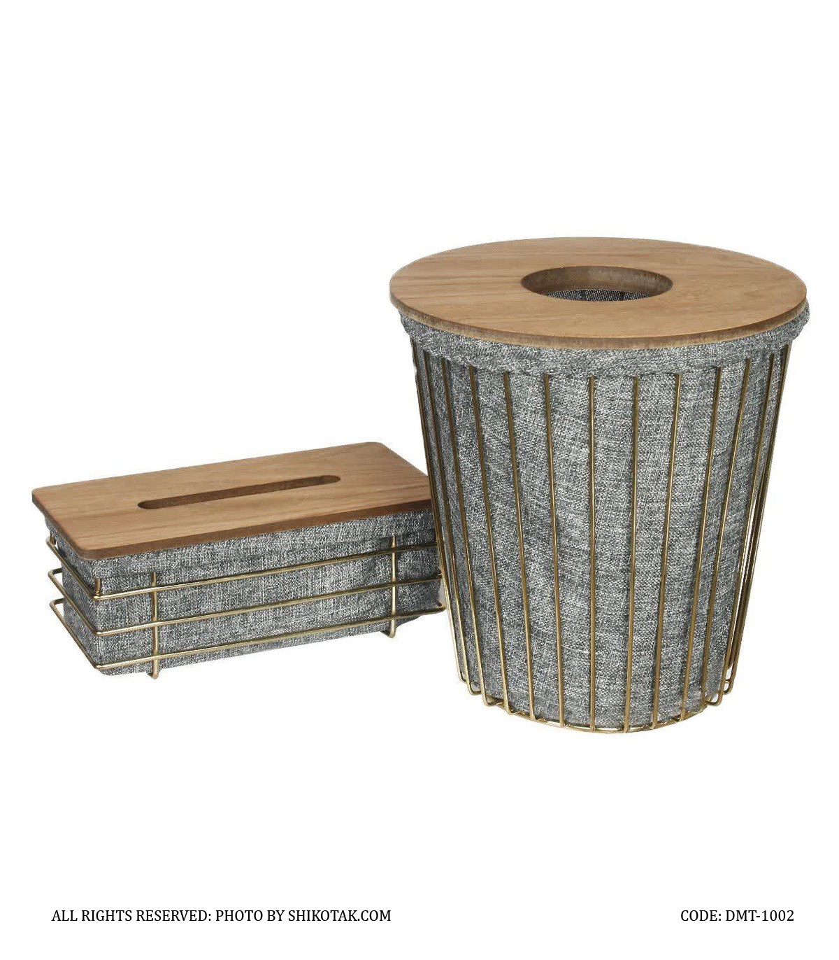 سطل و دستمال فلزی گرد طوسی طلایی مدل مانیا