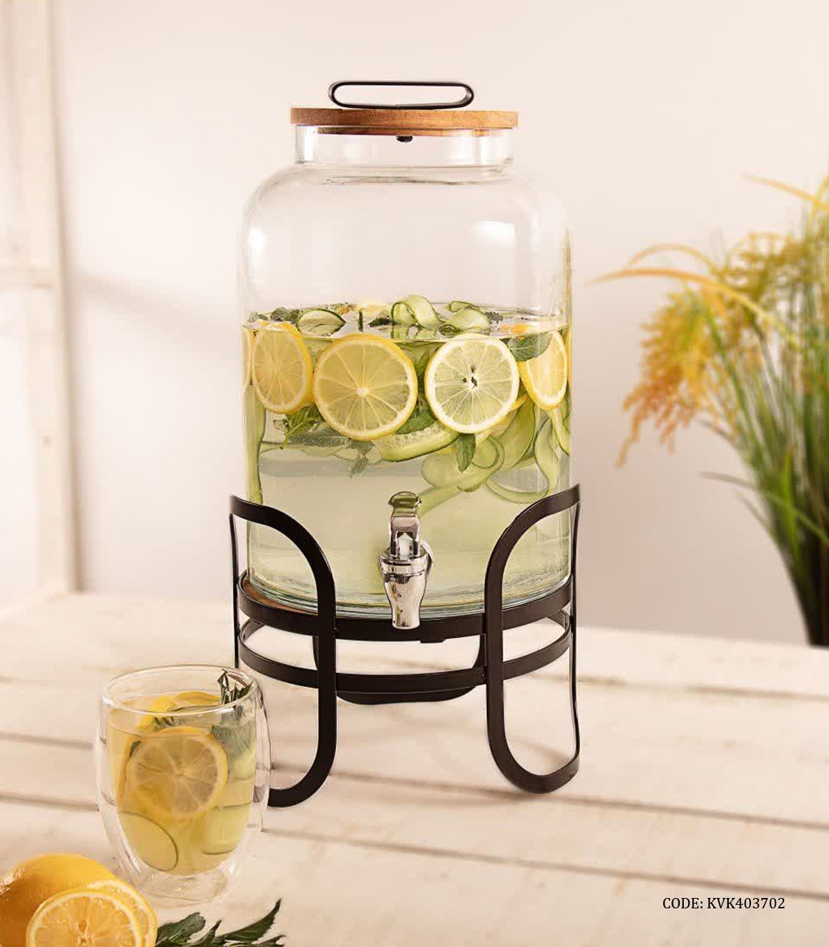 کلمن شیشه ای 7 لیتری استند فلزی مدل دریا