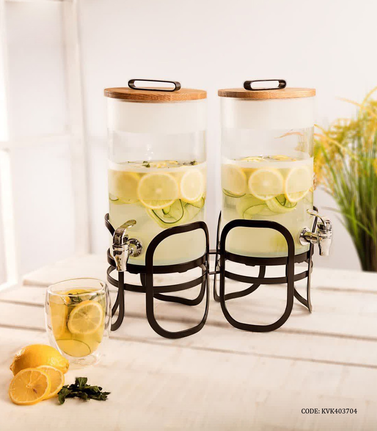 کلمن شیشه ای دوفلو 8 لیتری پایه دار مدل نشاط