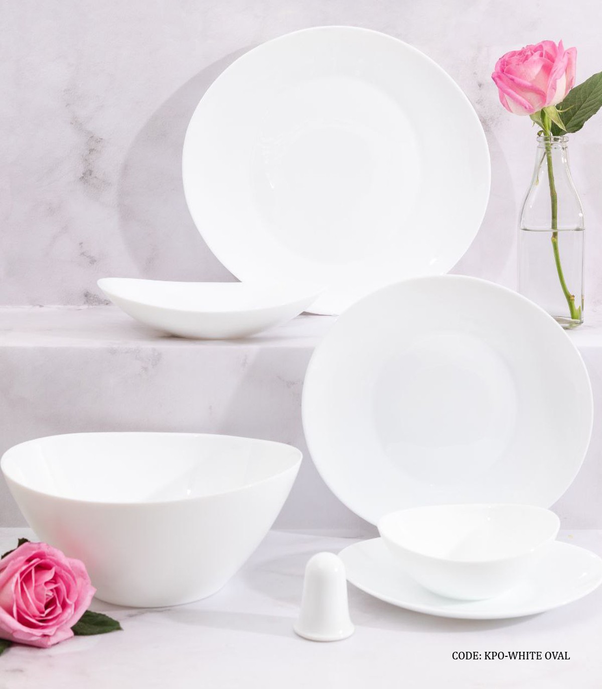 سرویس غذاخوری آرکوپال سفید بیضی ساده 28 پارچه