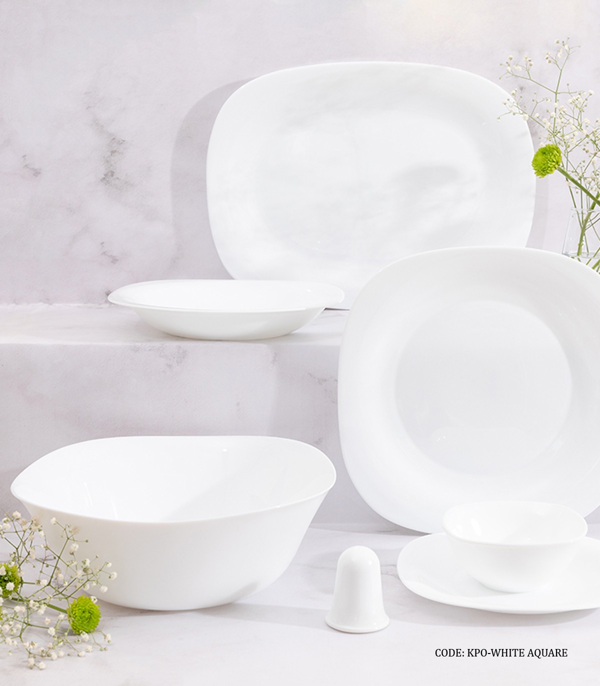 سرویس آرکوپال مربع 6 نفره 28 پارچه سفید ساده