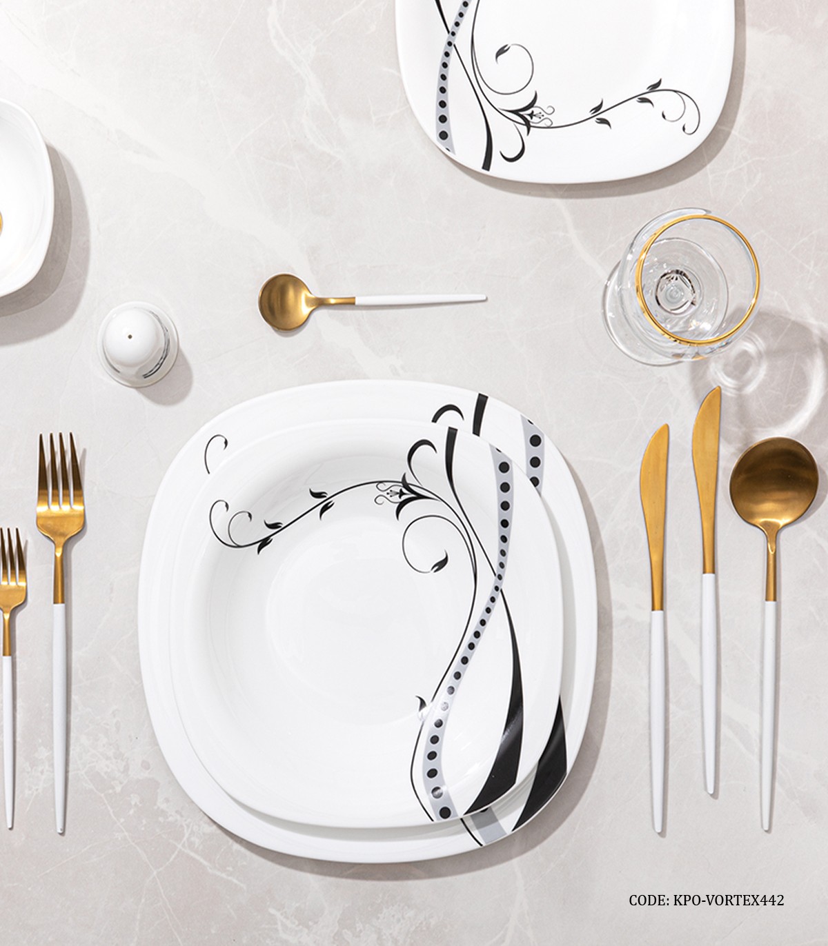 سرویس غذاخوری آرکوپال مربع 28 پارچه طرح وورتکس