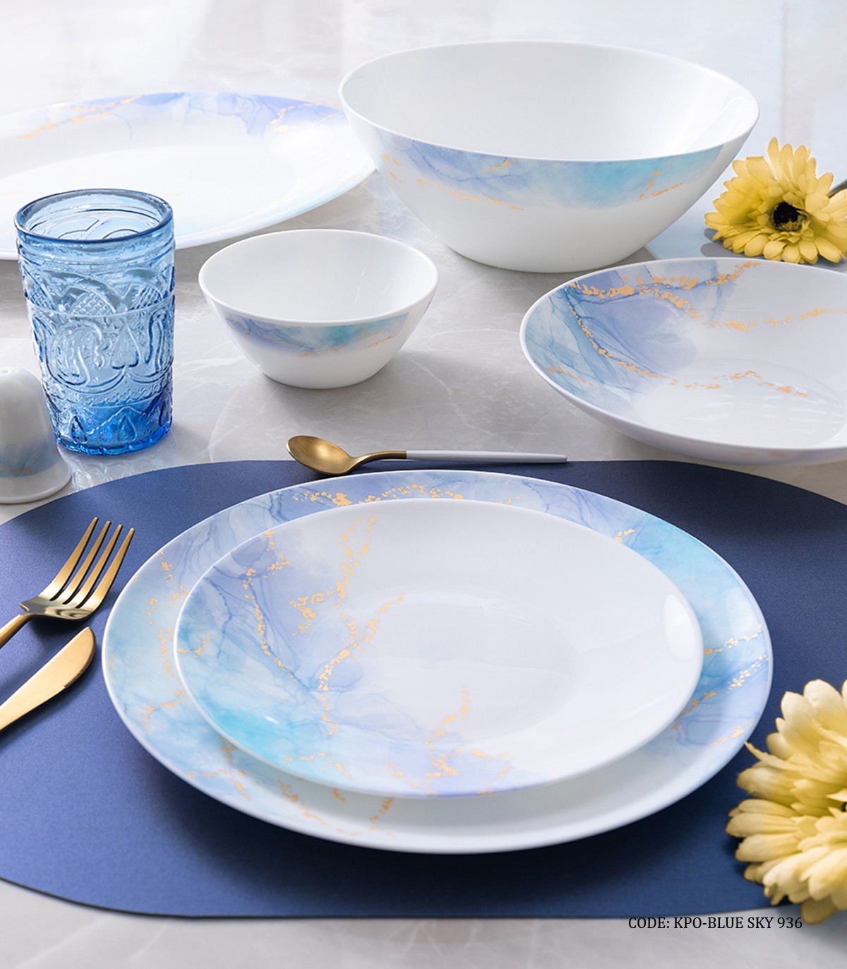 سرویس آرکوپال پذیرایی گرد 28 پارچه طرح اسکای آبی