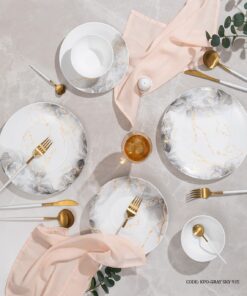 سرویس پذیرایی آرکوپال گرد 6 نفره 28 پارچه طرح اسکای طوسی