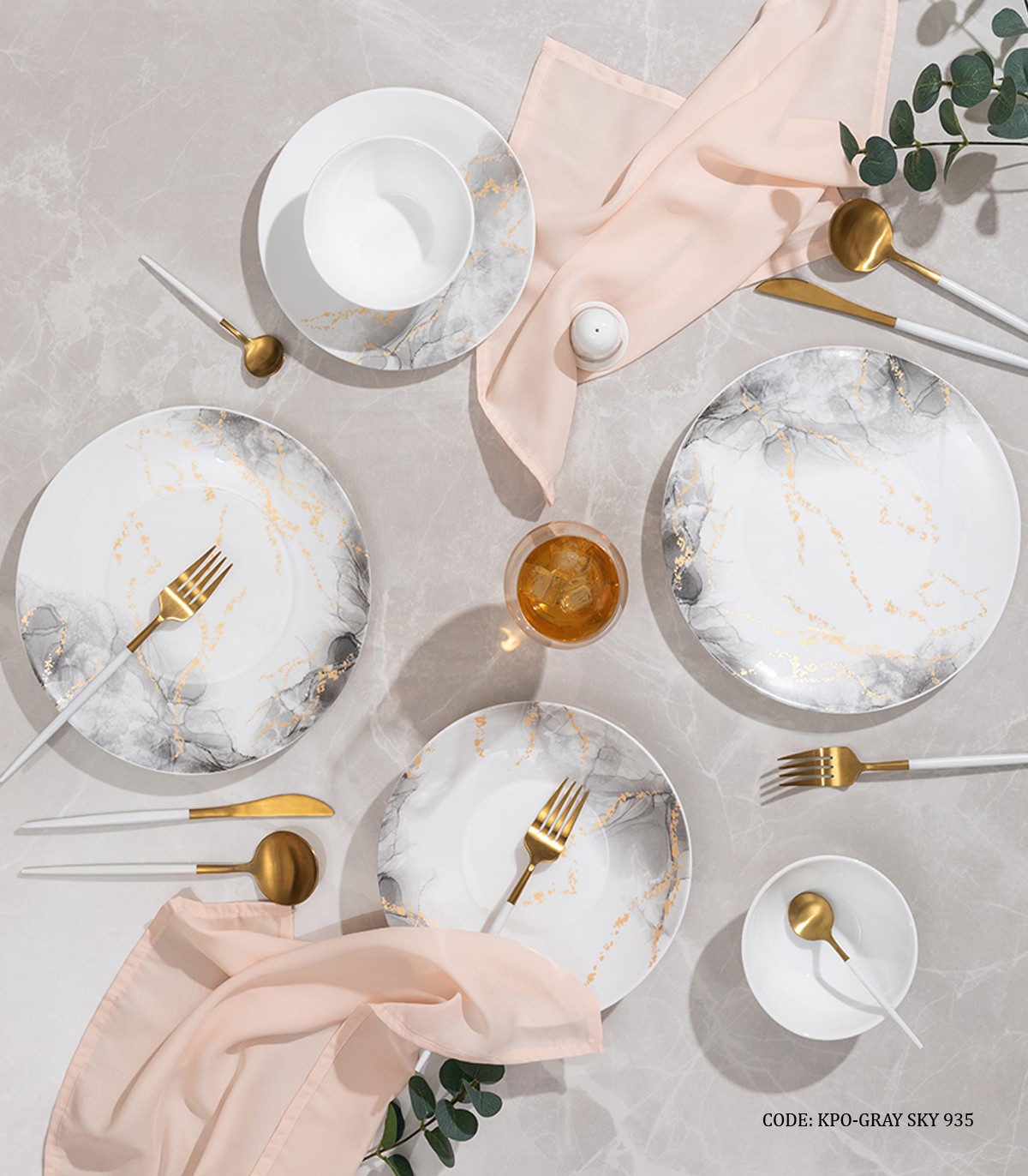 سرویس پذیرایی آرکوپال گرد 6 نفره 28 پارچه طرح اسکای طوسی