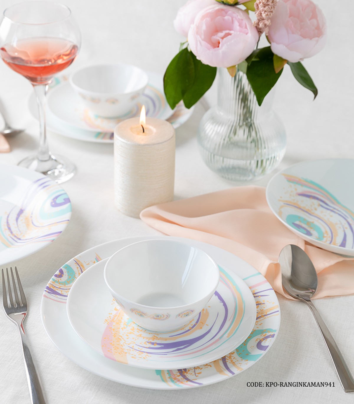 سرویس غذاخوری آرکوپال گرد 6 نفره 28 پارچه طرح رنگین کمان