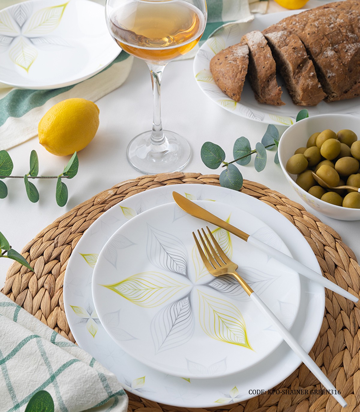 سرویس غذاخوری آرکوپال گرد 28 پارچه طرح شایلنر سبز
