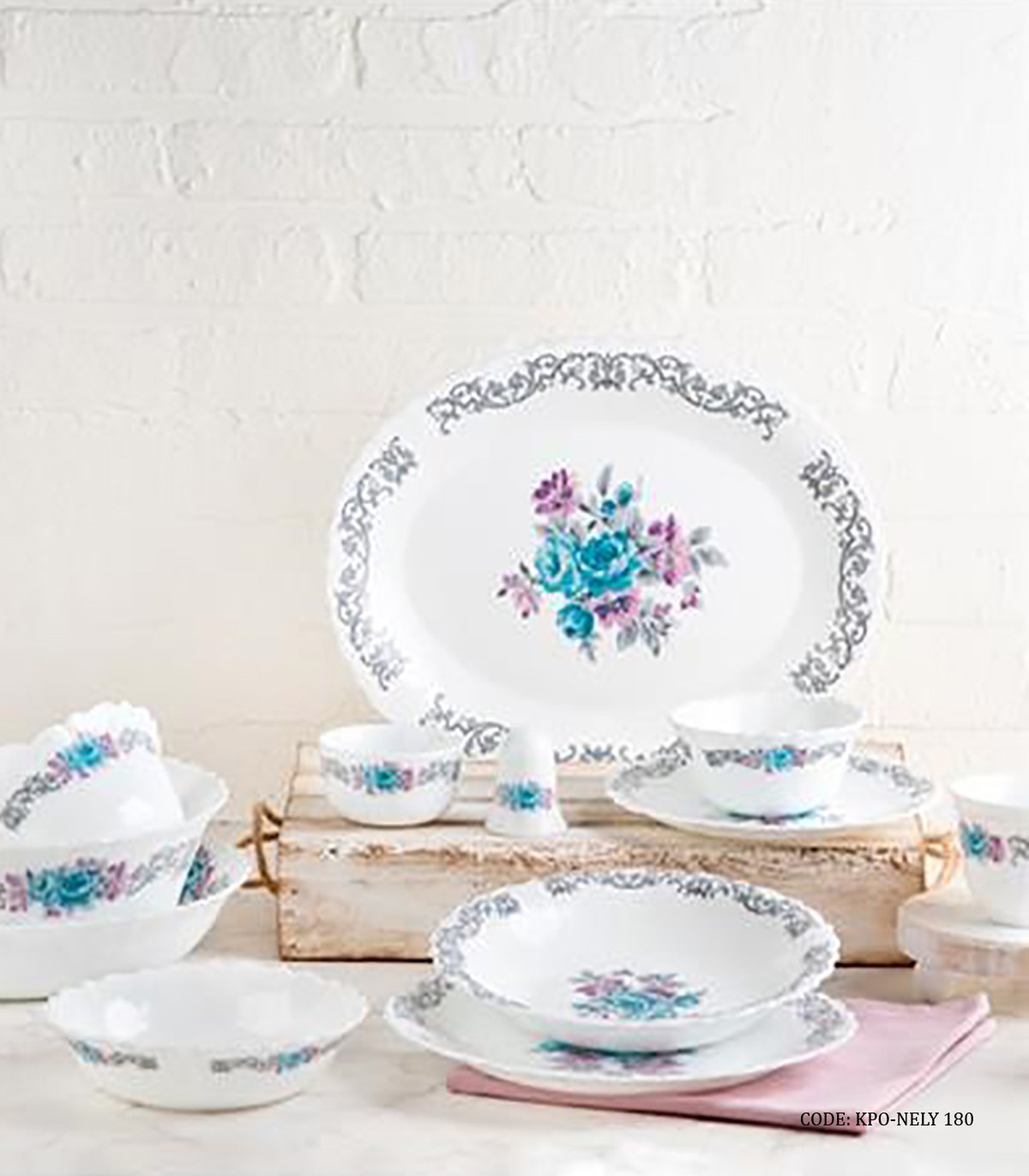 سرویس غذاخوری آرکوپال گرد 6 نفره 28 پارچه طرح نلی آبی