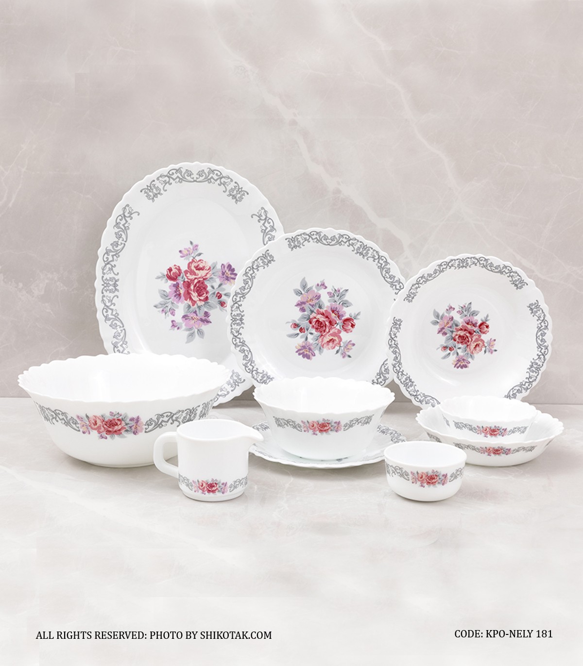 سرویس غذاخوری آرکوپال گرد 28 پارچه 6 نفره طرح نلی صورتی