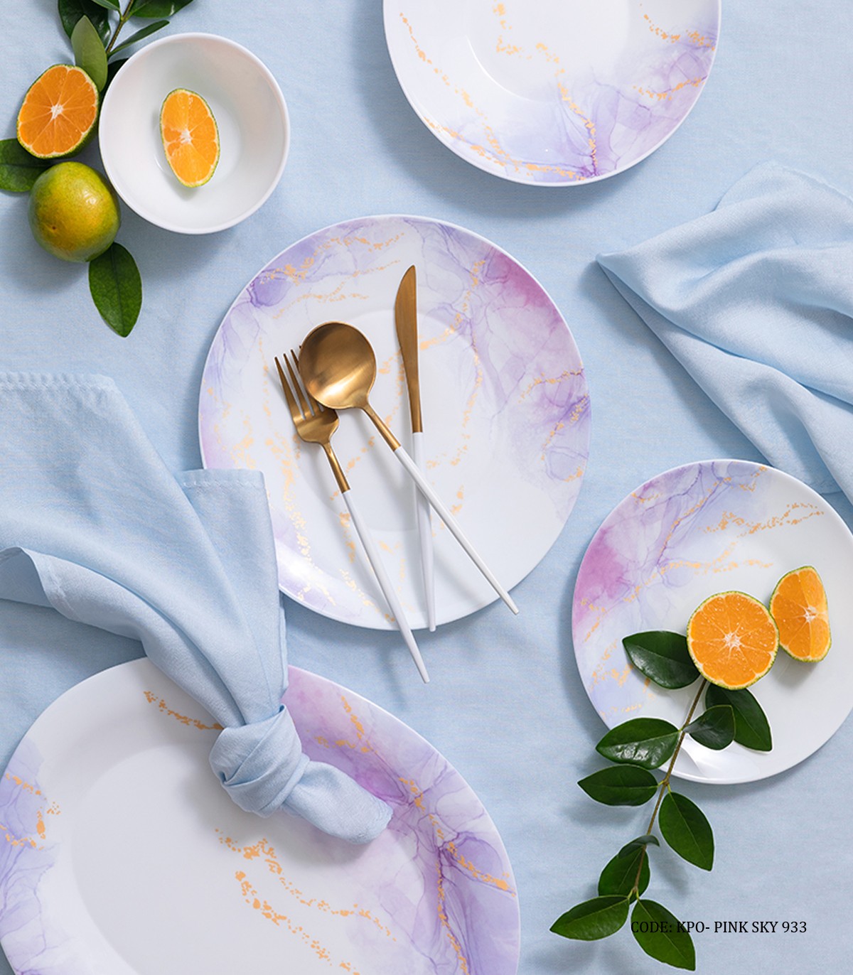 سرویس آرکوپال گرد 6 نفره 28 پارچه طرح اسکای صورتی