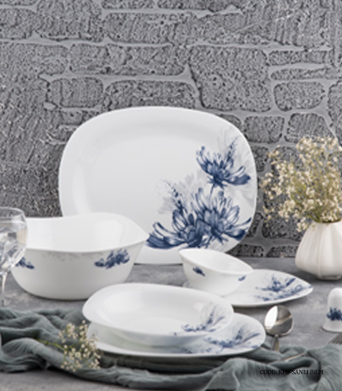 سرویس آرکوپال مربعی 6 نفره 28 پارچه طرح سانلی آبی