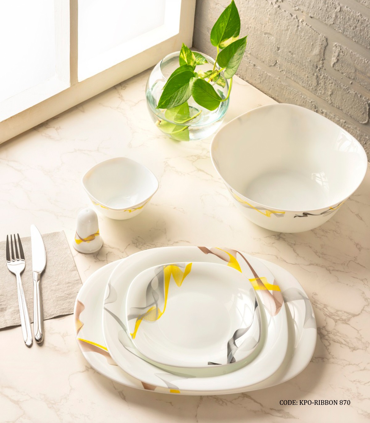 سرویس آرکوپال مربع 28 پارچه 6 نفره طرح ریبون