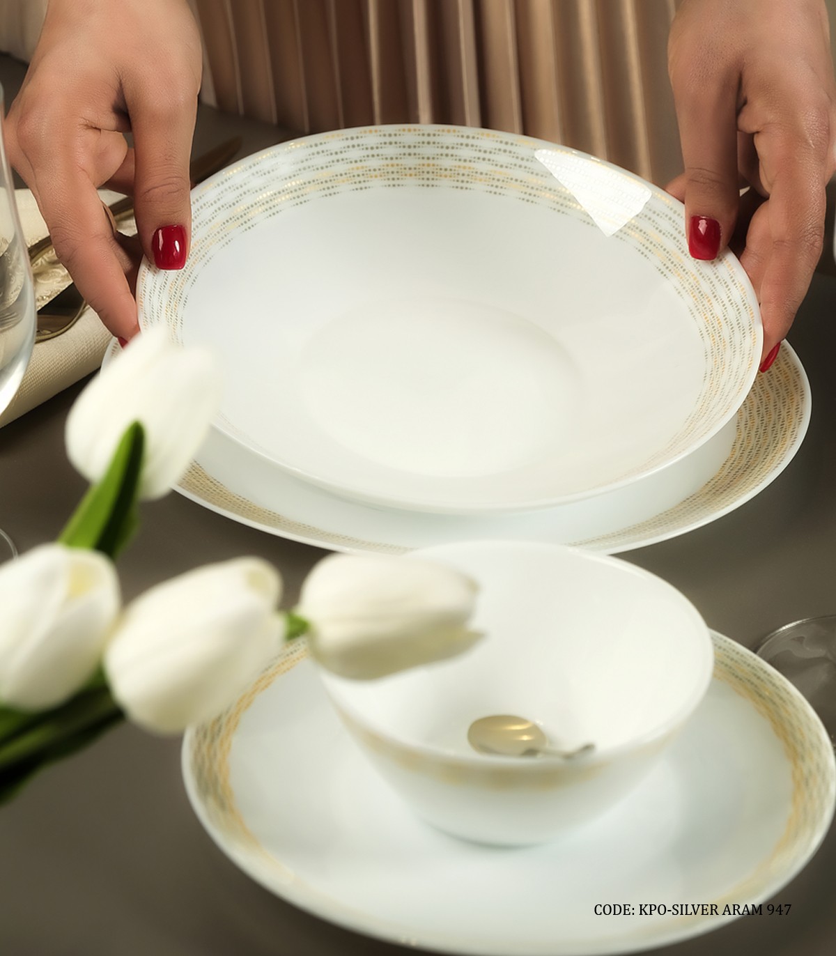 سرویس آرکوپال گرد 6 نفره 28 پارچه طرح نقره آرام