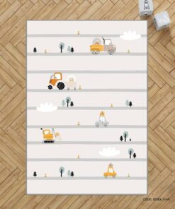 فرش اتاق پسرانه طرح جرثقیل مدل Let's Go