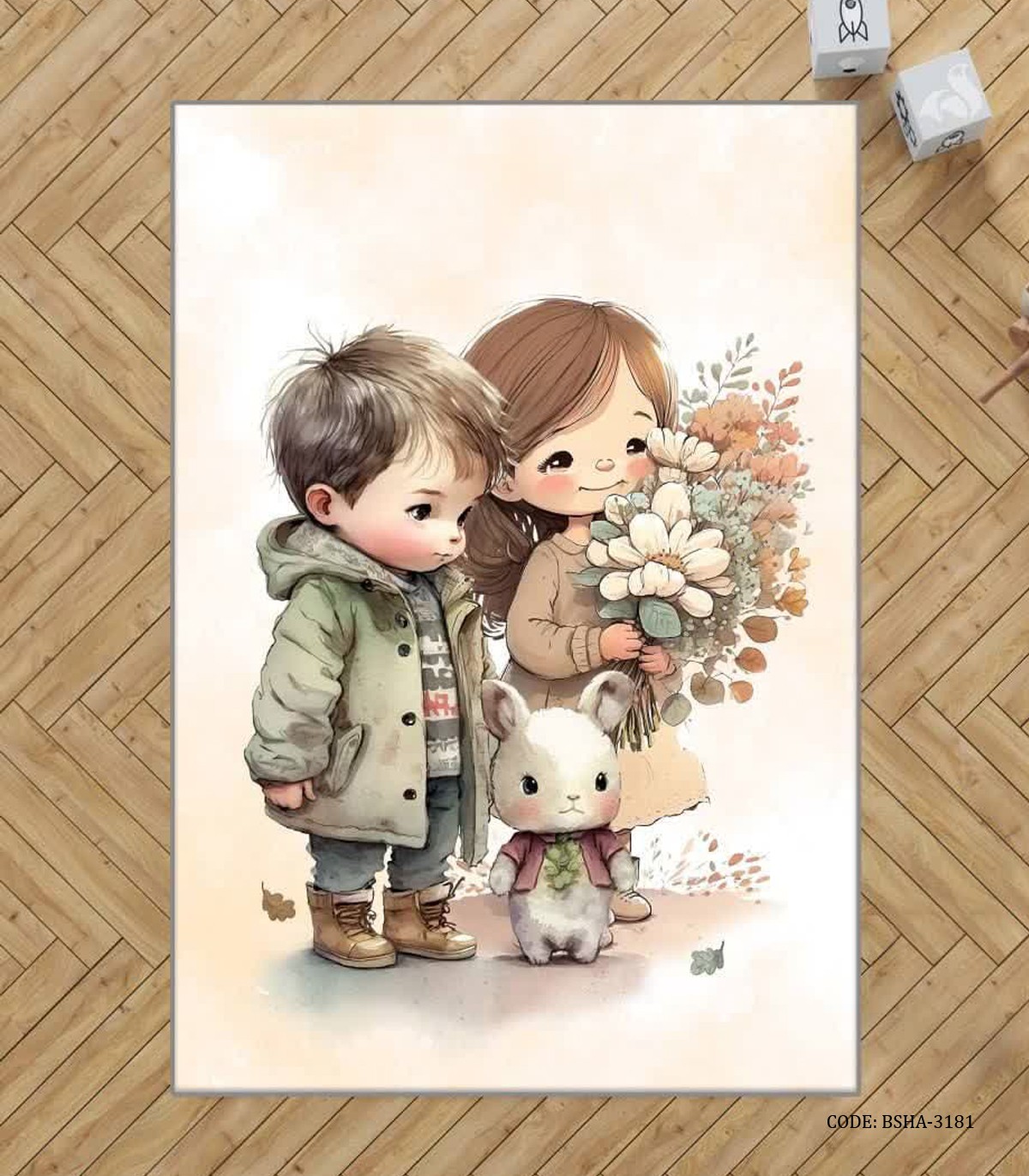 فرش اتاق کودک طرح دختر و پسر مدل Lovely Kids