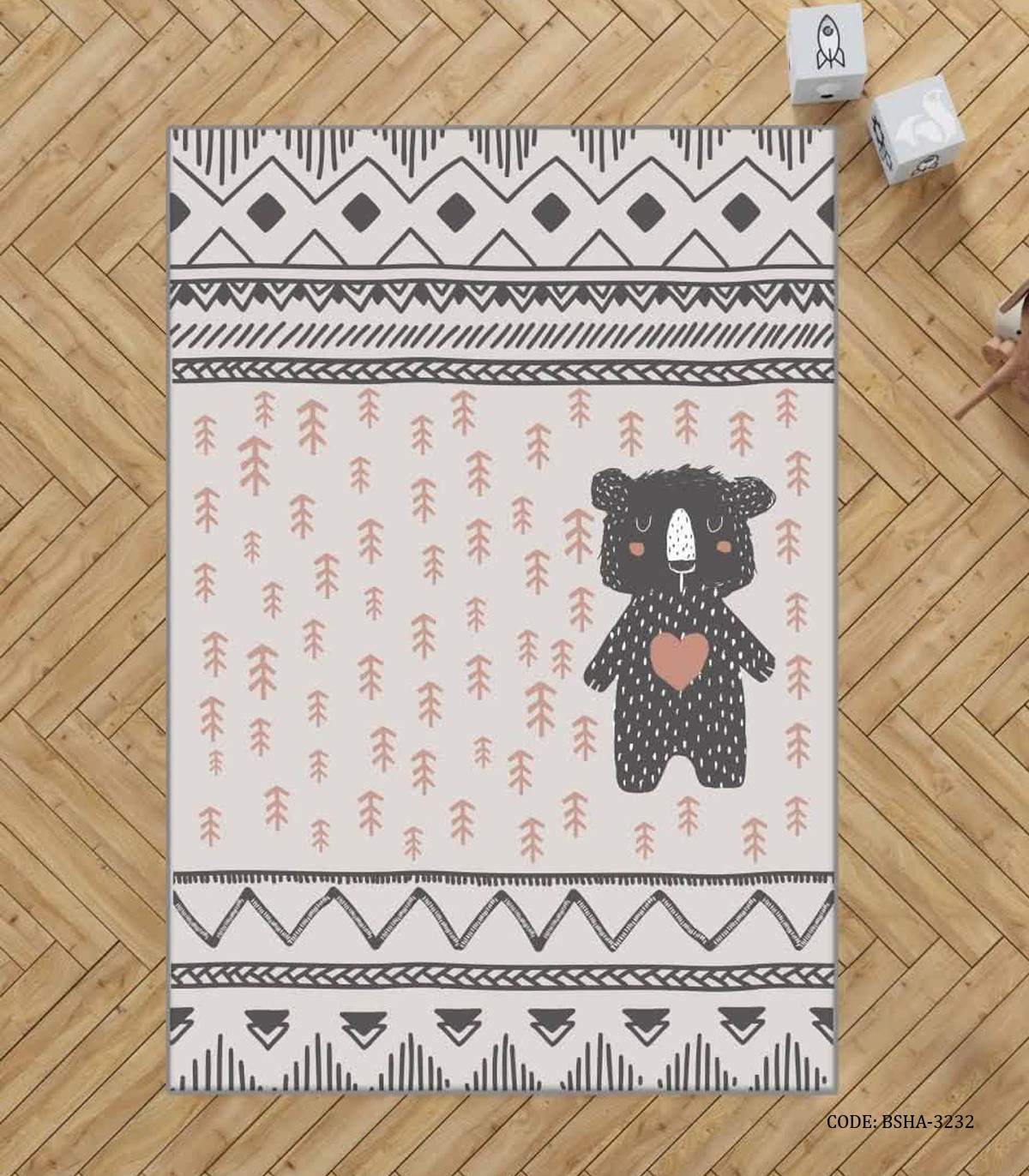 فرش اتاق کودک دخترانه و پسرانه طرح خرس مدل I Love you Beary Much