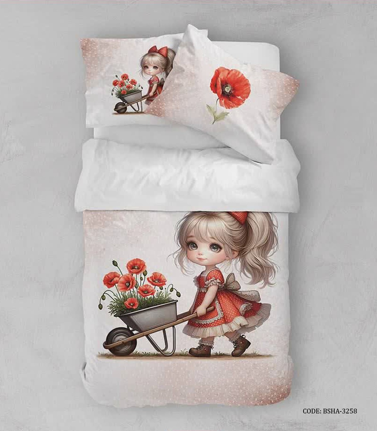 روتختی کودک دخترانه طرح گل شقایق