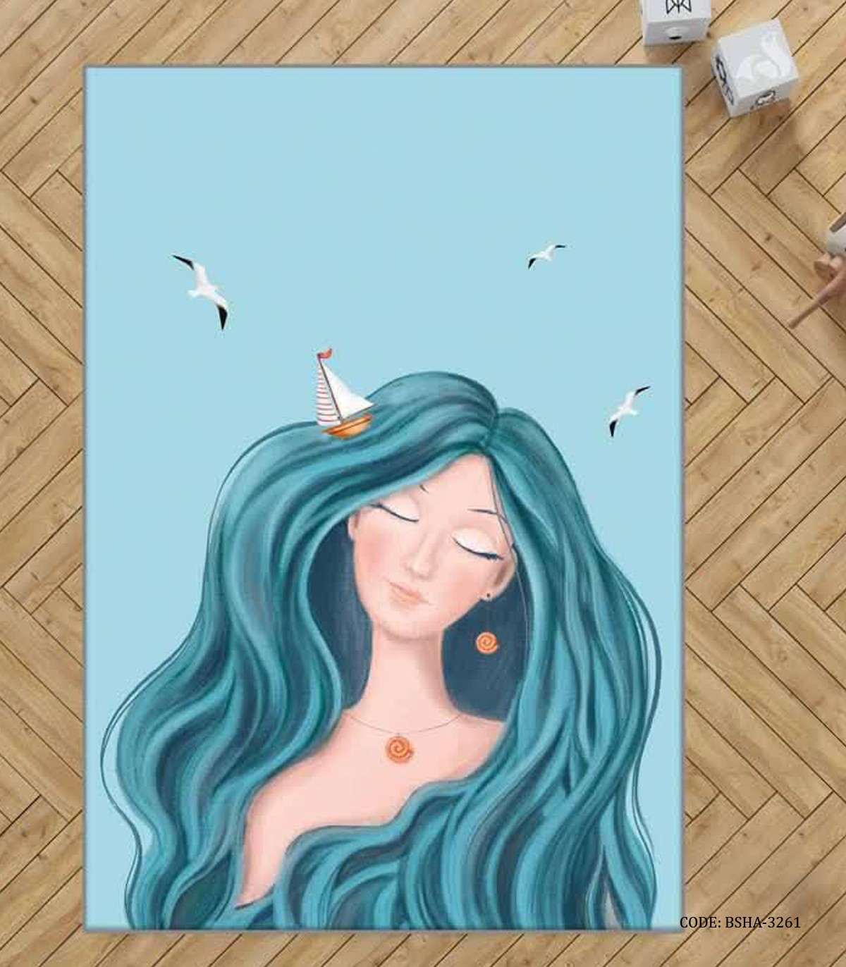 فرش اتاق کودک دخترانه طرح دریا مدل Blue Like Sea
