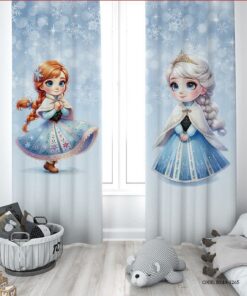 پرده پانچی دو تکه اتاق دخترانه طرح آنا و السا مدل Frozen