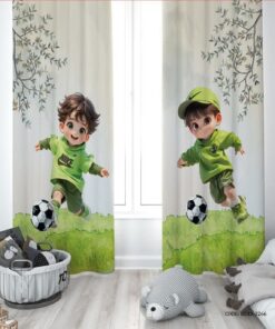 پرده پانچی دو تکه اتاق پسرانه طرح فوتبالیست مدل  Let's Go
