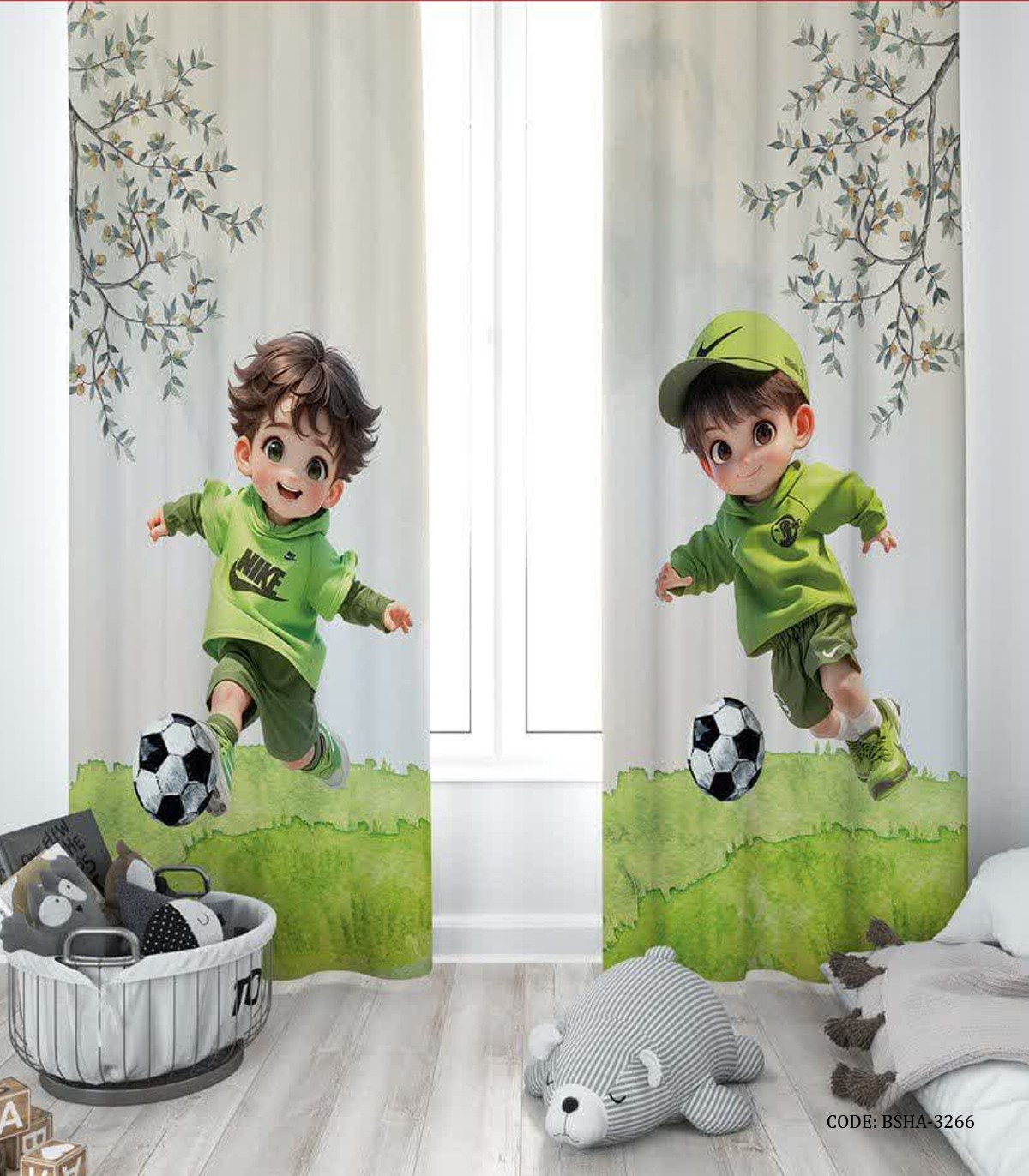پرده پانچی دو تکه اتاق پسرانه طرح فوتبالیست مدل  Let's Go