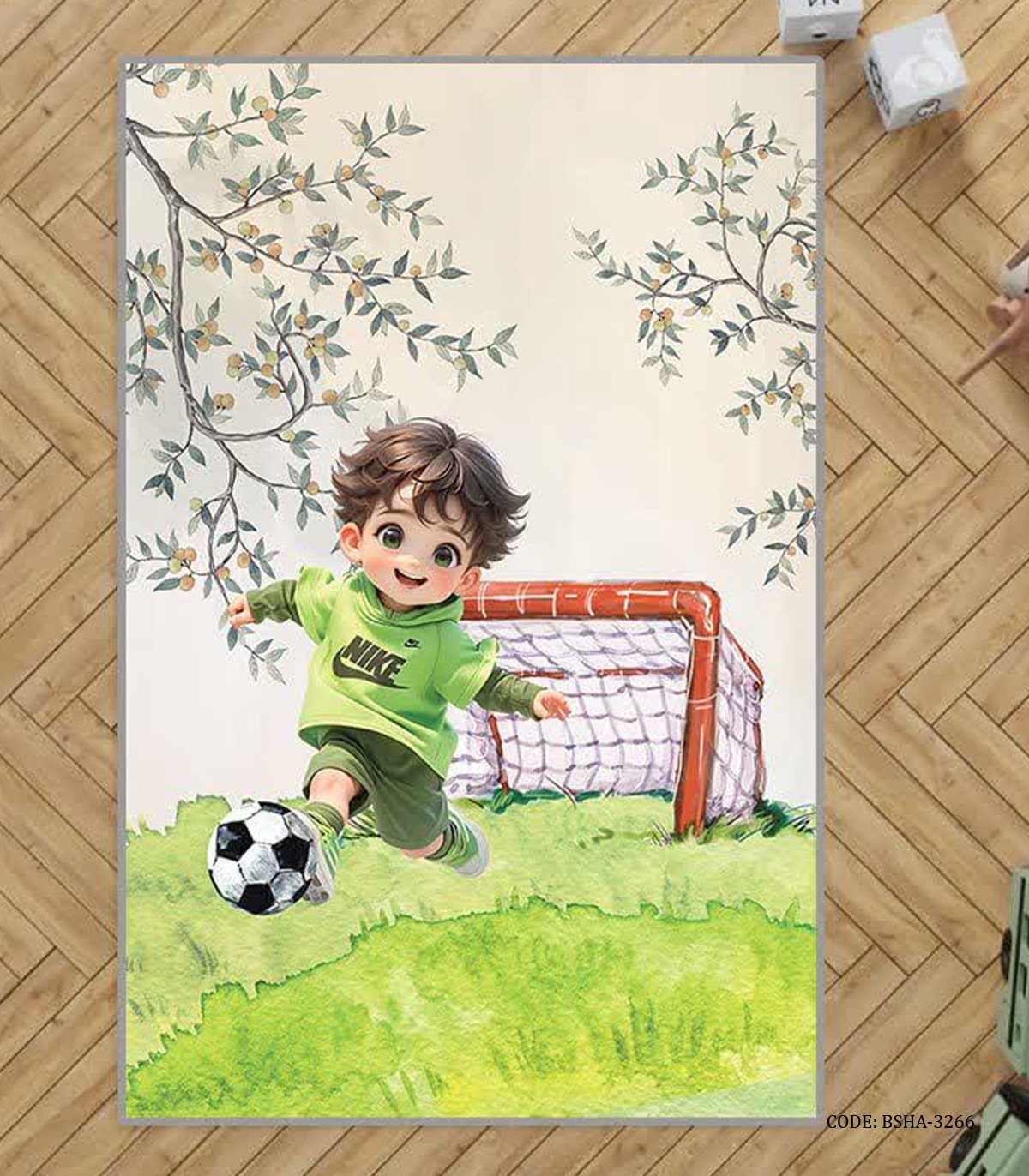 فرش اتاق کودک پسرانه طرح فوتبالیست مدل  Let's Go