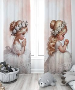 پرده پانچی دو تکه اتاق دخترانه طرح عروس مدل Bride