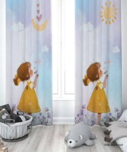 پرده پانچی دو تکه اتاق دخترانه طرح دختر خرس مدل  Sunny Day