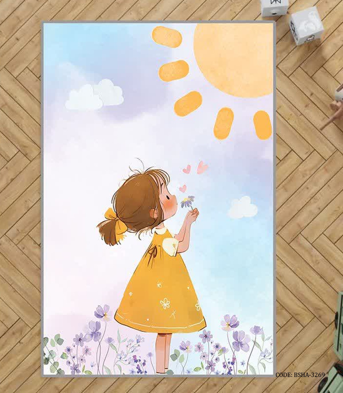 فرش اتاق کودک دخترانه طرح دختر خرس مدل Sunny Day