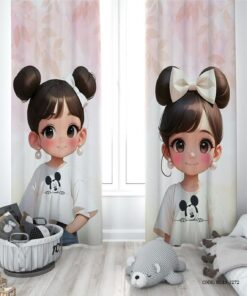 پرده پانچی دو تکه اتاق دخترانه  طرح دختر مدل Qute Girl