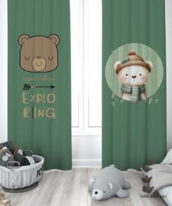 پرده پانچی دو تکه اتاق پسرانه طرح خرس مدل Exploring