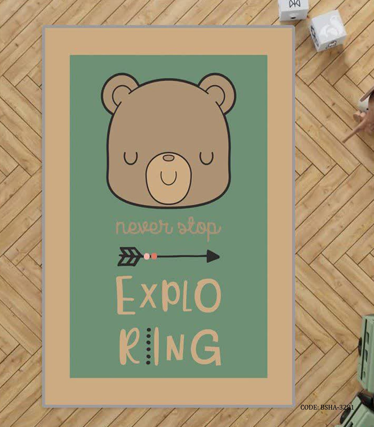 فرش اتاق کودک پسرانه طرح خرس مدل Exploring