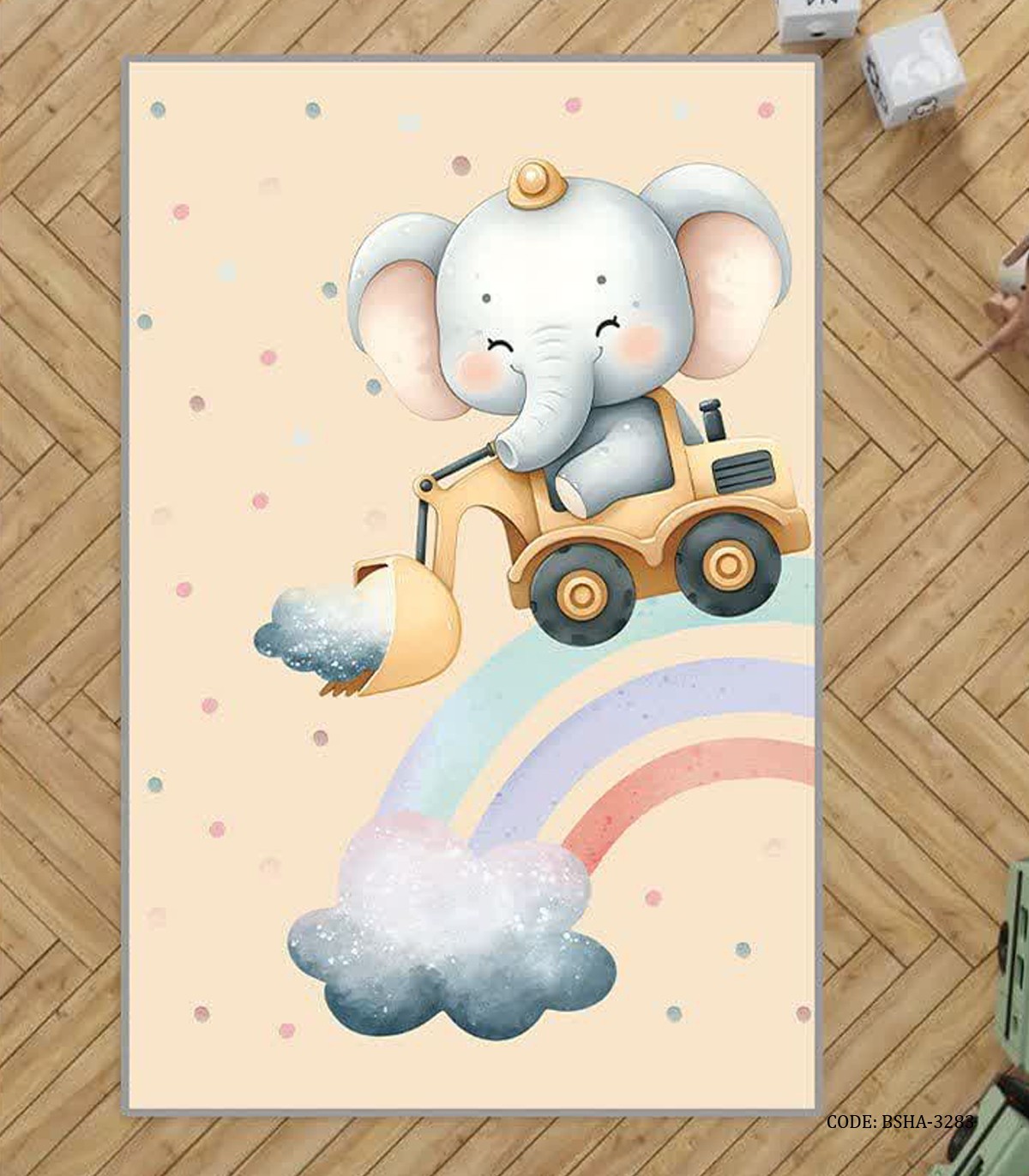 فرش اتاق کودک پسرانه طرح فیل مدل Raimbow