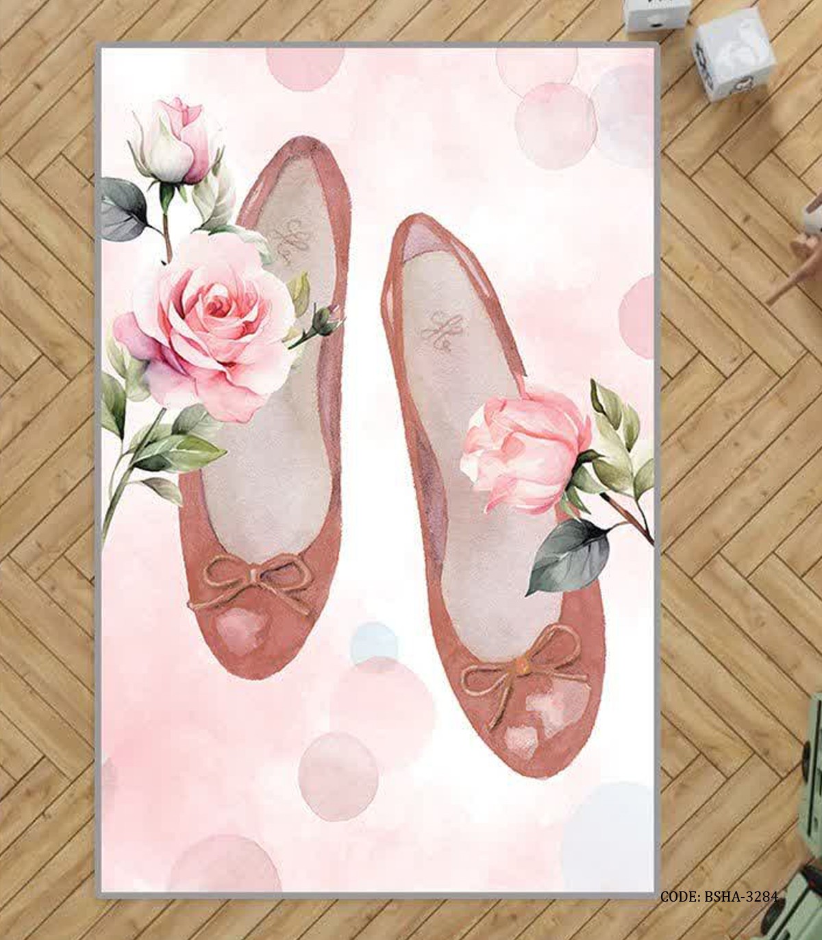 فرش اتاق کودک دخترانه طرح کفش دخترانه مدل Blonde Hair