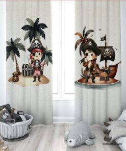 پرده پانچی دو تکه اتاق پسرانه طرح دزدان دریایی مدل Pirates