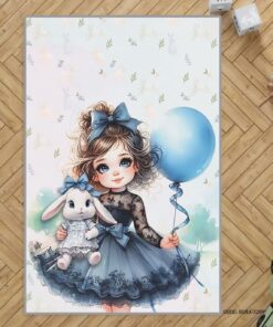 فرش اتاق دخترانه طرح دختر مو فرفری مدل  Curly Haired Girl