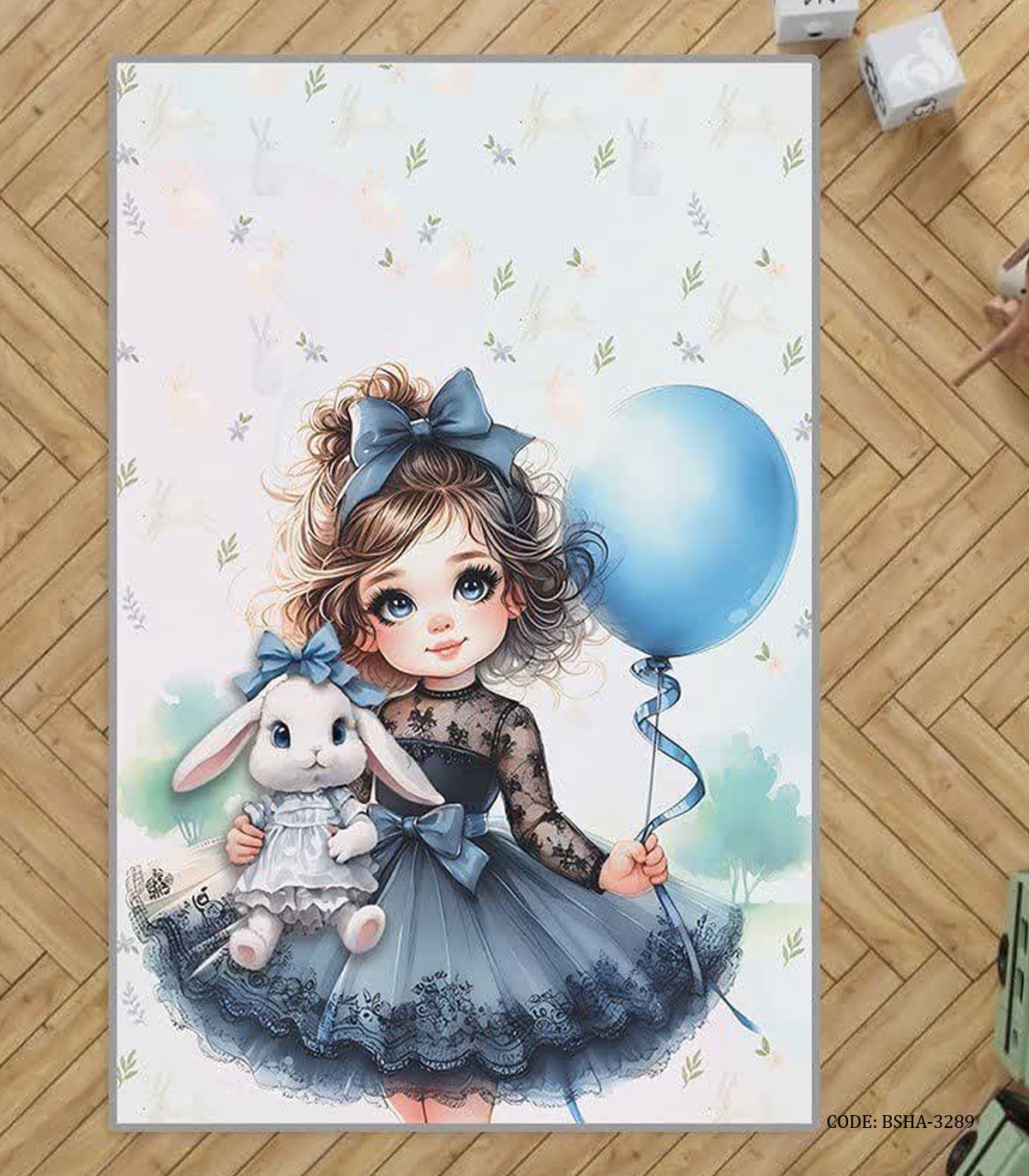 فرش اتاق دخترانه طرح دختر مو فرفری مدل Curly Haired Girl