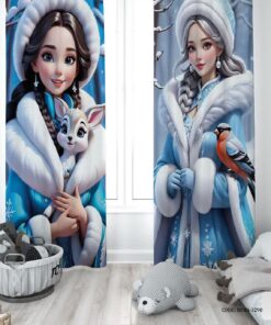 پرده پانچی دو تکه اتاق دخترانه طرح السا و آنا مدل FROZEN