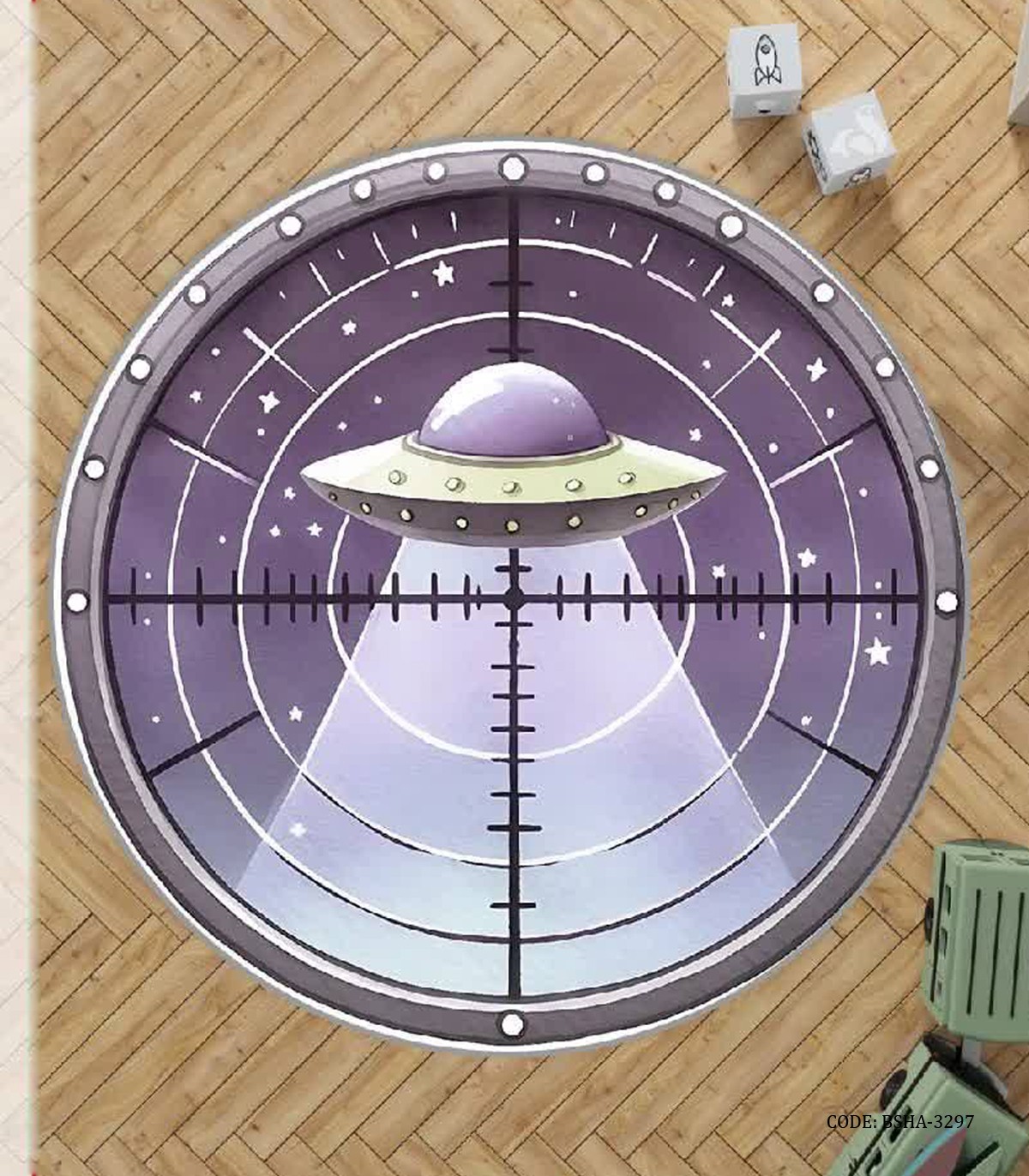 فرش اتاق پسرانه طرح بشقاب پرنده مدل Spaceship