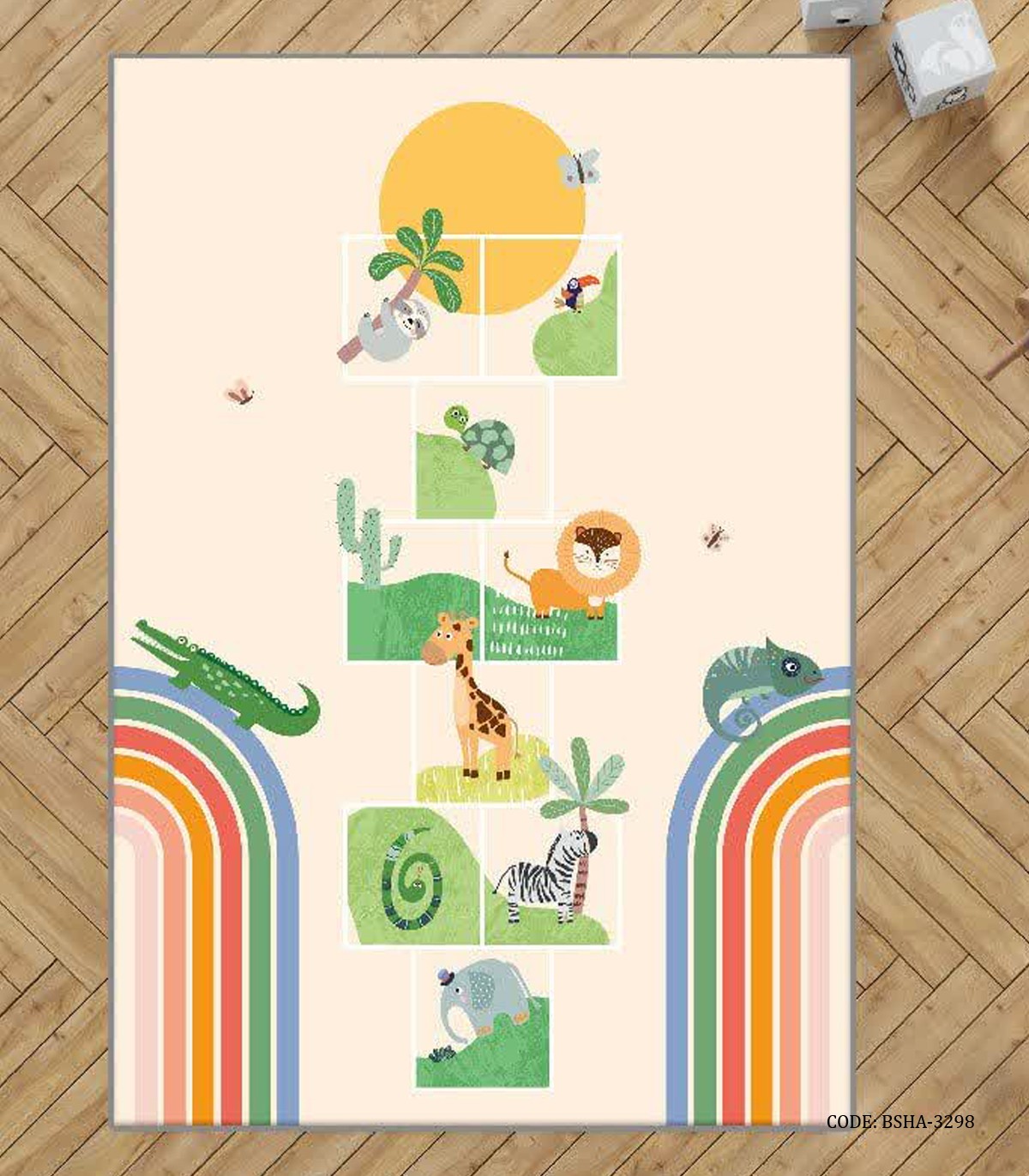 فرش اتاق پسرانه طرح حیوانات مدل Playful lion