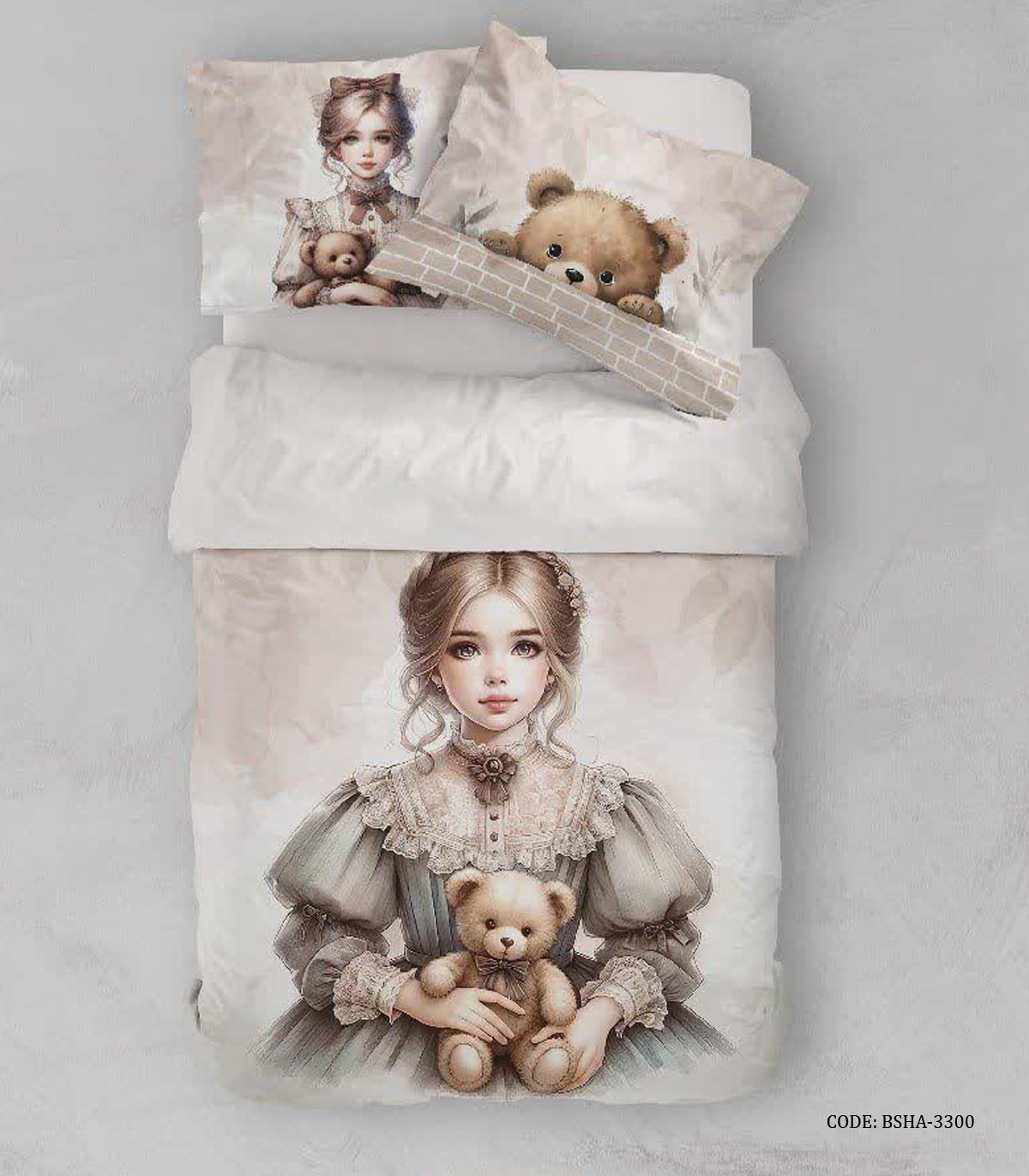 روتختی دخترانه طرح دختر با عروسک خرس مدل Julia