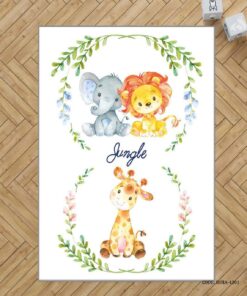 فرش اتاق  پسرانه طرح شیر و فیل و زرافه مدل Jungle