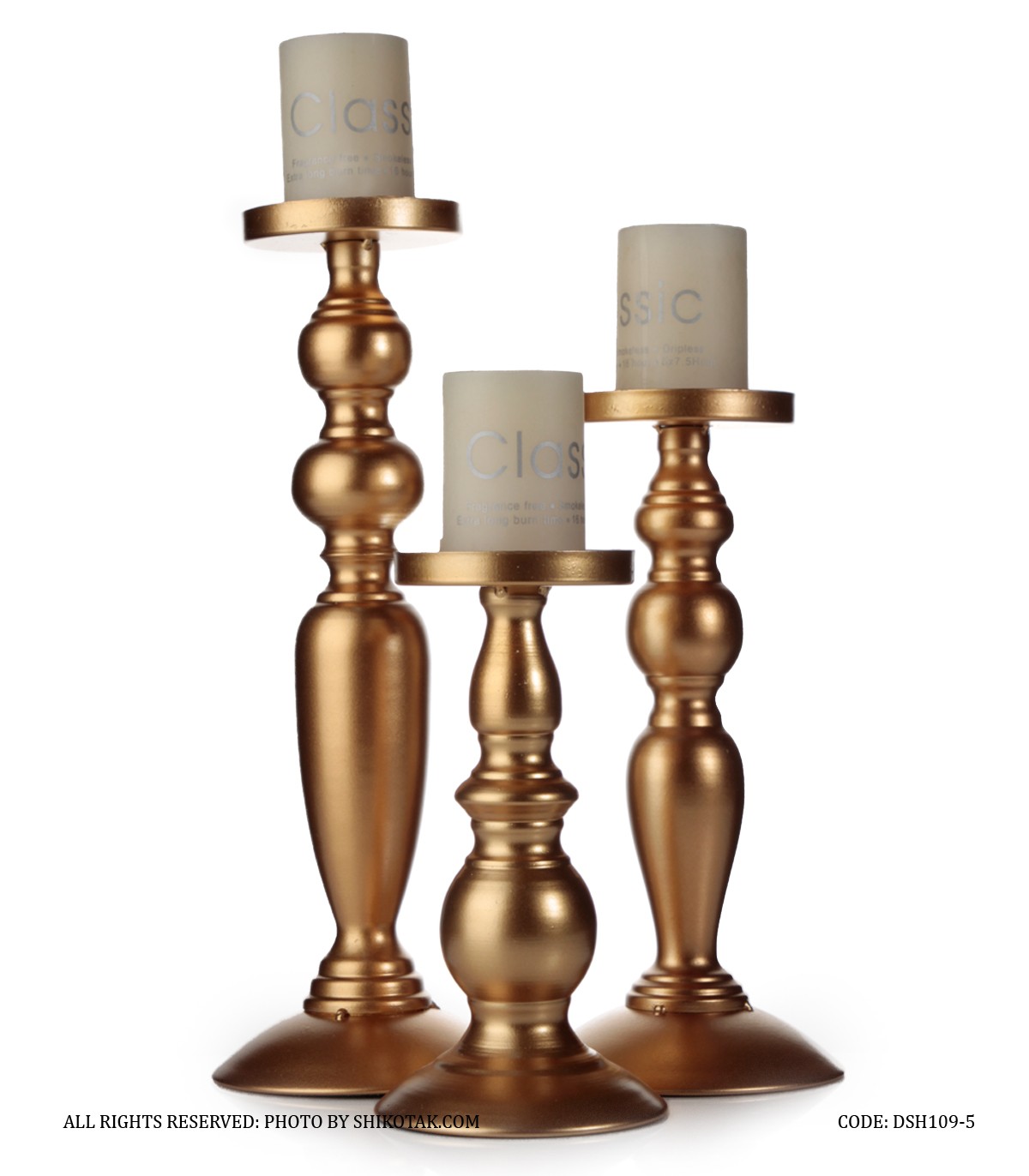 ست جاشمعی فلزی طلایی سه عددی