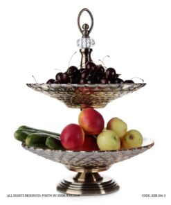 ظرف میوه خوری سلطنتی دو طبقه مدل توپی نگین دار